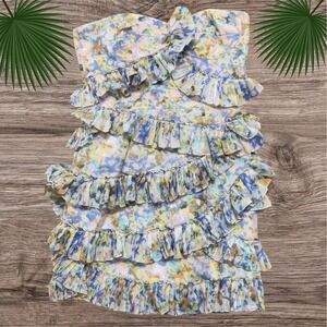 Cynthia Steffe Dress Women's 4 Multicolor Abstract Silk Blend Tiered Strapless